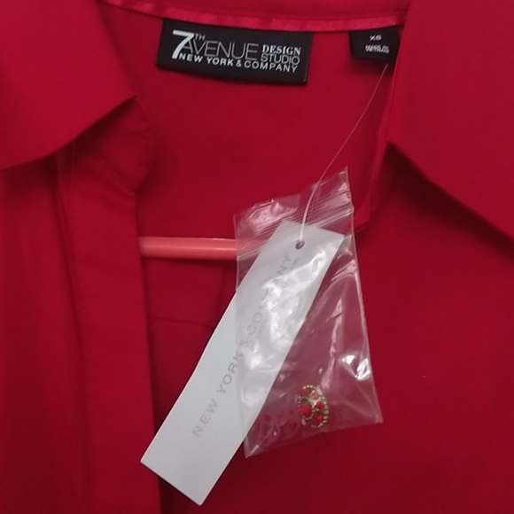 NWT NY&C Red Jewel Button-up Blouse XS - Picture 5 of 5